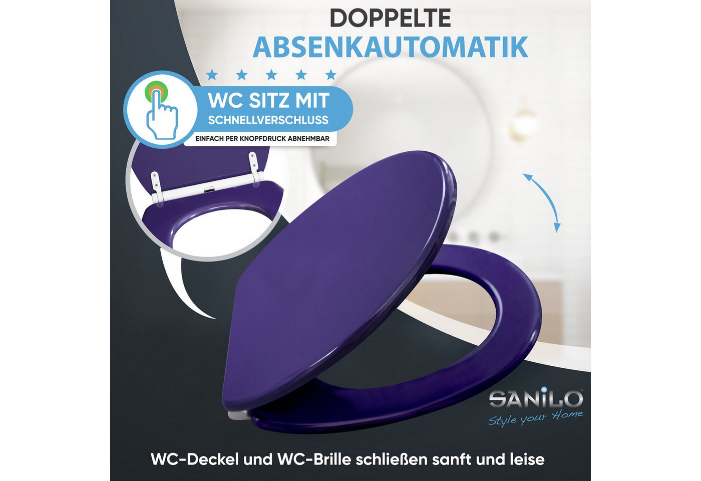Sanilo WC-Sitz Glitzer mit Absenkautomatik & Quick Release, Premium Toilettendeckel, abnehmbar, leichte Montage von oben – Bild 3 von 5