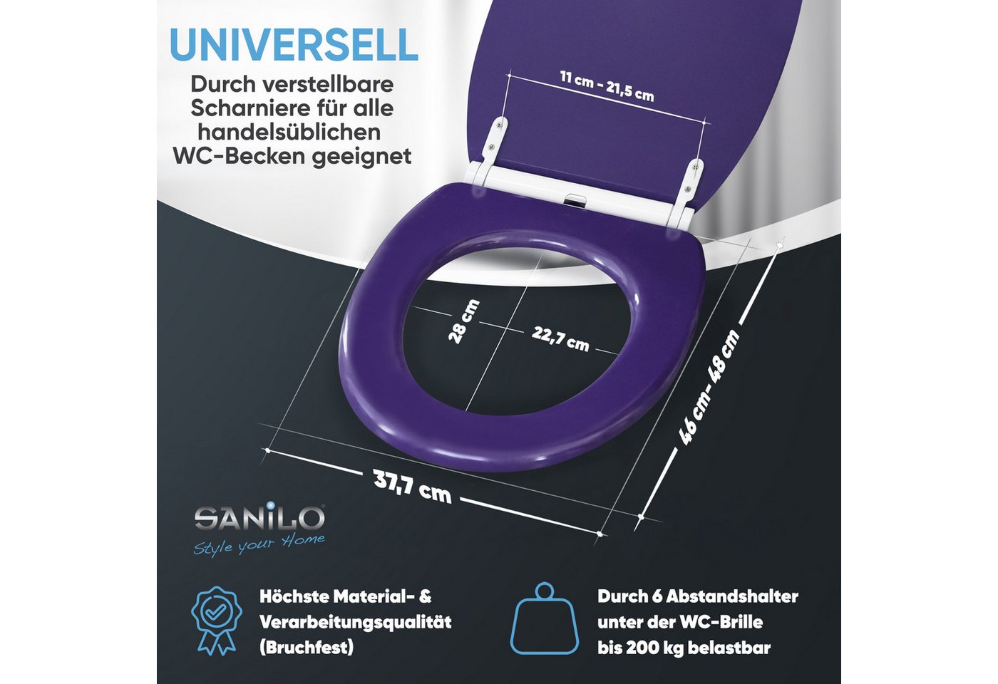 Sanilo WC-Sitz Glitzer mit Absenkautomatik & Quick Release, Premium Toilettendeckel, abnehmbar, leichte Montage von oben – Bild 4 von 5