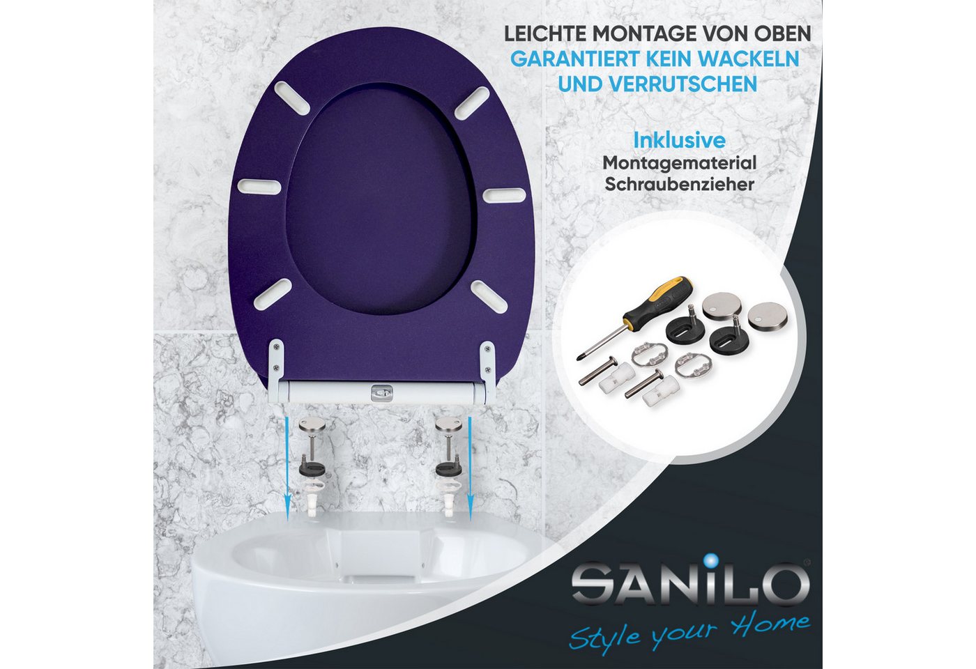 Sanilo WC-Sitz Glitzer mit Absenkautomatik & Quick Release, Premium Toilettendeckel, abnehmbar, leichte Montage von oben – Bild 5 von 5