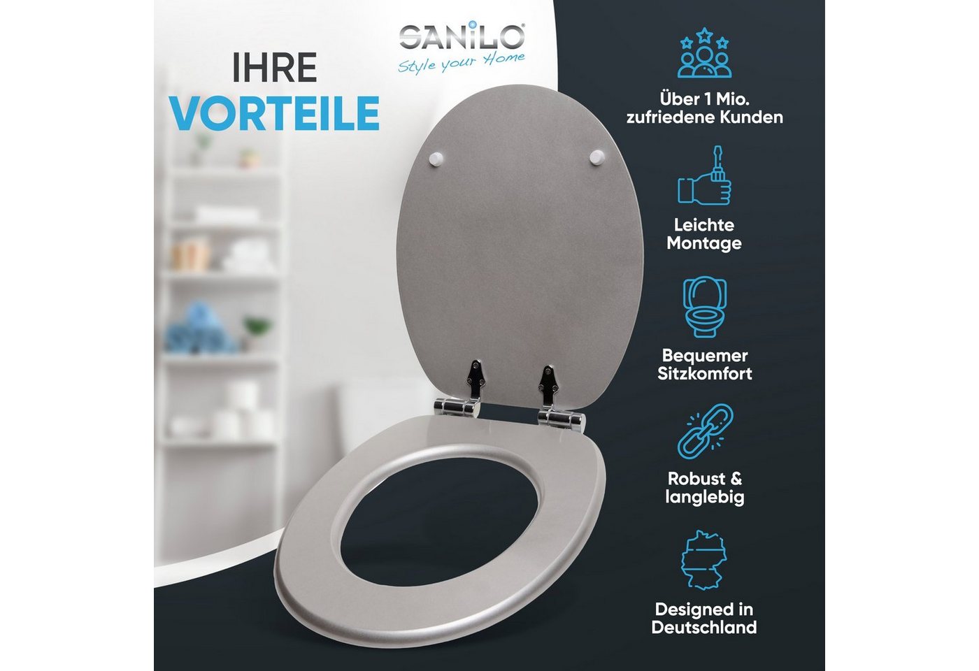 Sanilo WC-Sitz Glitzer mit Absenkautomatik & Quick Release, hochwertig & modern mit Motiv, universell, leichte Montage – Bild 2 von 5