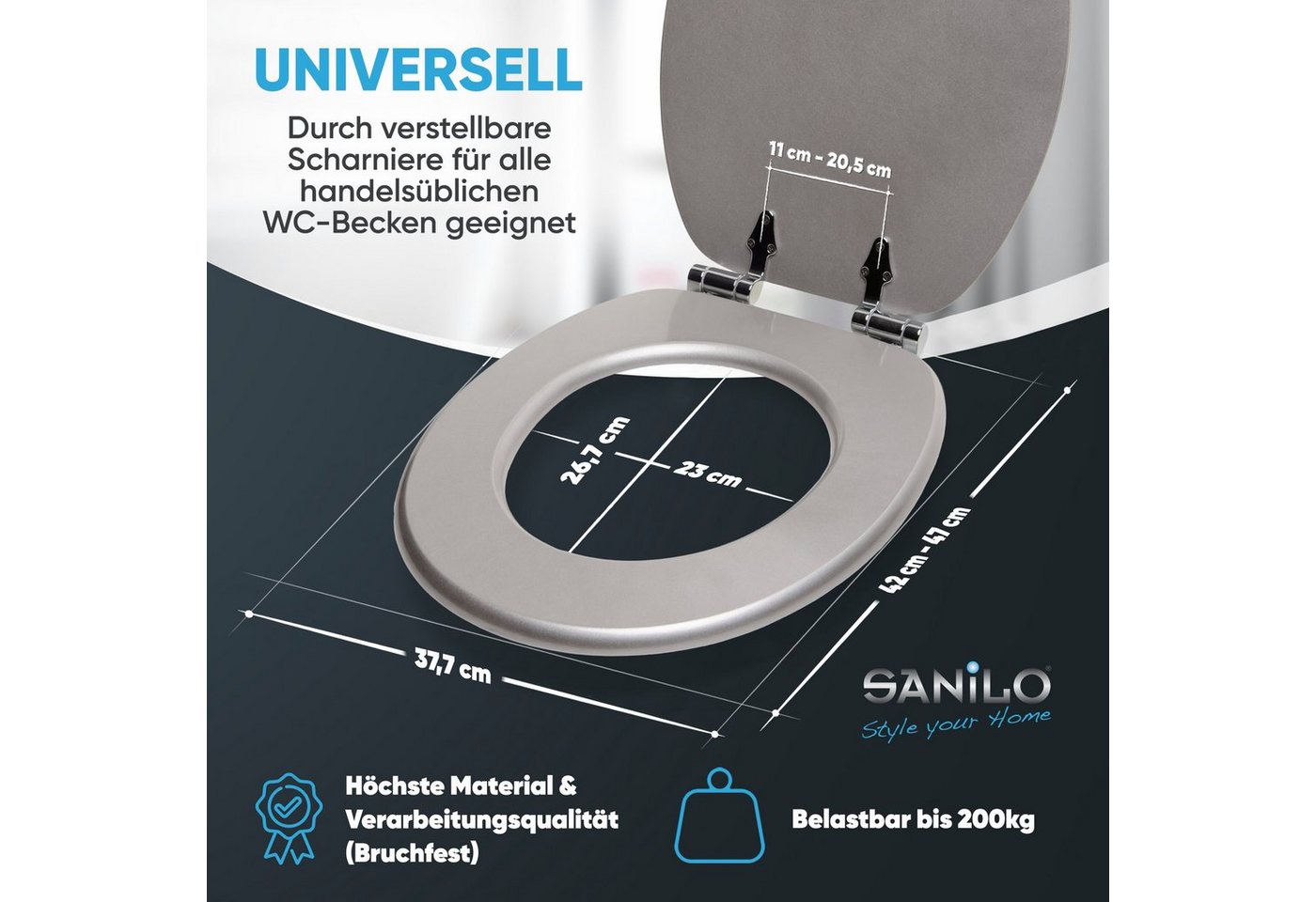 Sanilo WC-Sitz Glitzer mit Absenkautomatik & Quick Release, hochwertig & modern mit Motiv, universell, leichte Montage – Bild 4 von 5
