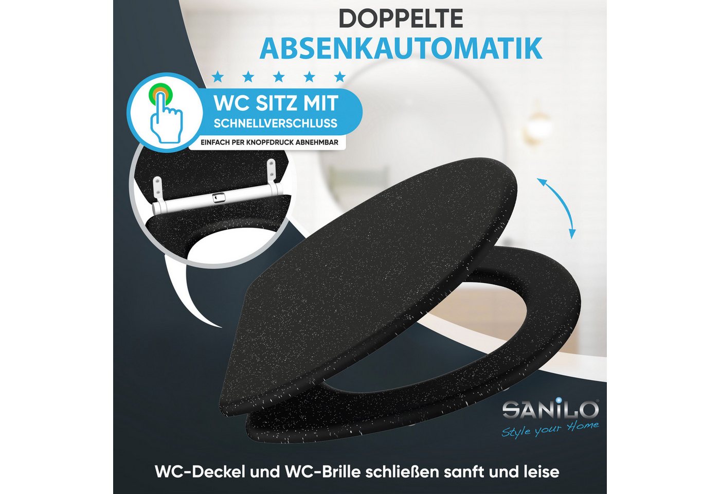 Sanilo WC-Sitz Glitzer mit Absenkautomatik & Quick Release, Premium Toilettendeckel, abnehmbar, leichte Montage von oben – Bild 3 von 5