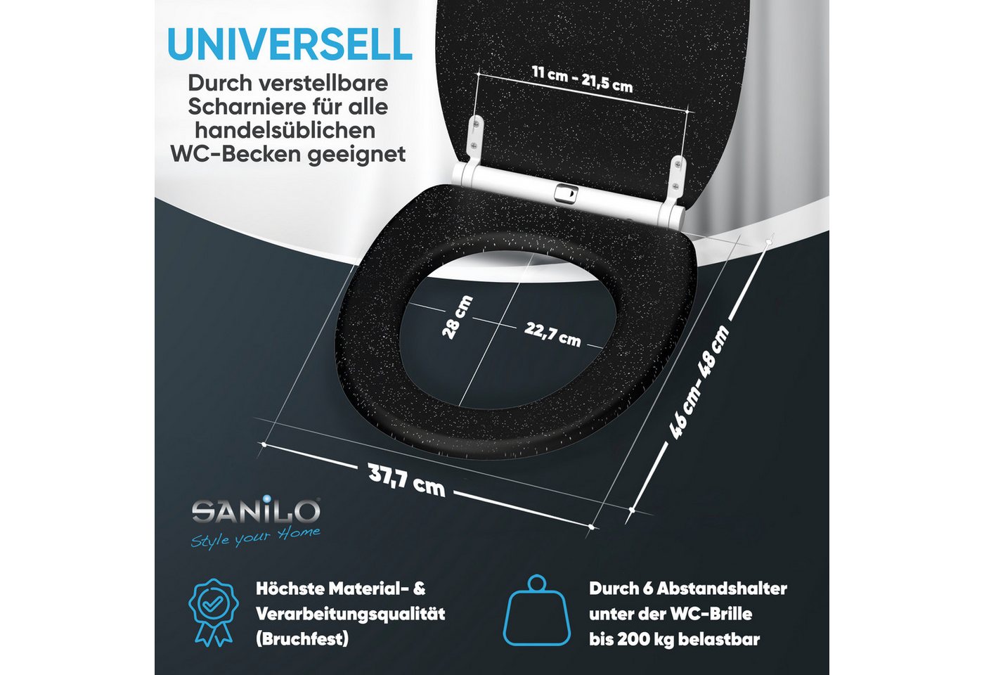 Sanilo WC-Sitz Glitzer mit Absenkautomatik & Quick Release, Premium Toilettendeckel, abnehmbar, leichte Montage von oben – Bild 4 von 5