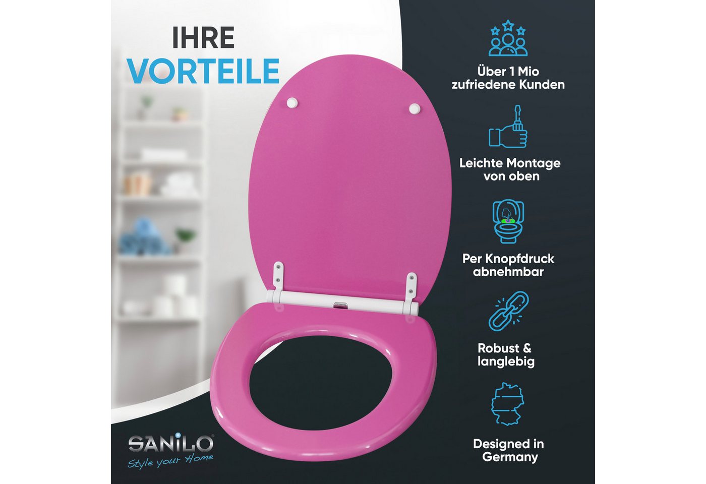 Sanilo WC-Sitz Glitzer mit Absenkautomatik & Quick Release, Premium Toilettendeckel, abnehmbar, leichte Montage von oben – Bild 2 von 5