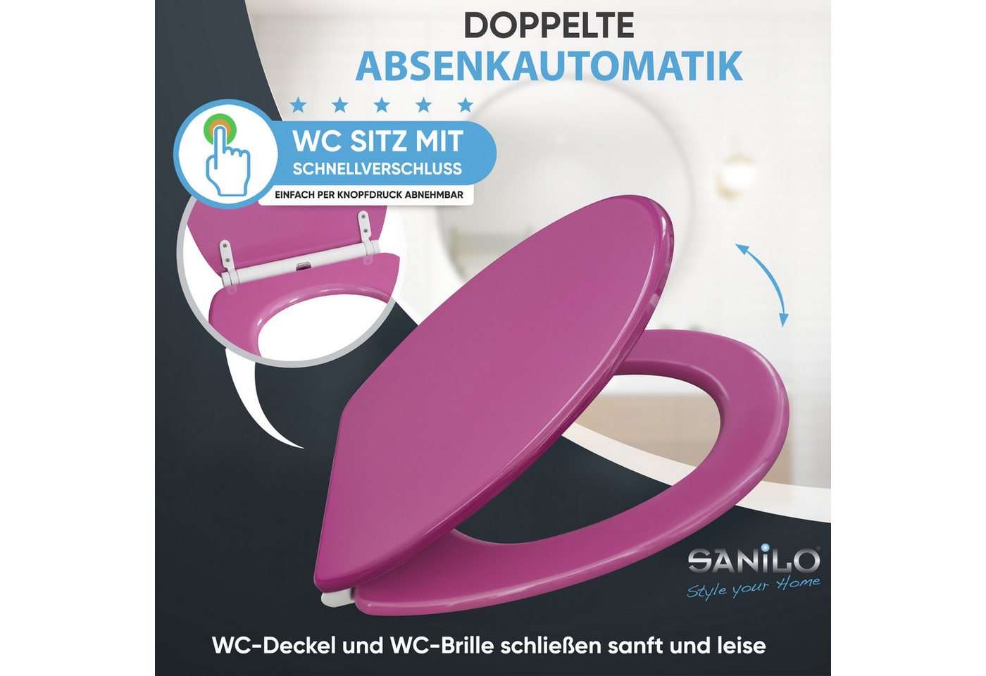 Sanilo WC-Sitz Glitzer mit Absenkautomatik & Quick Release, Premium Toilettendeckel, abnehmbar, leichte Montage von oben – Bild 3 von 5