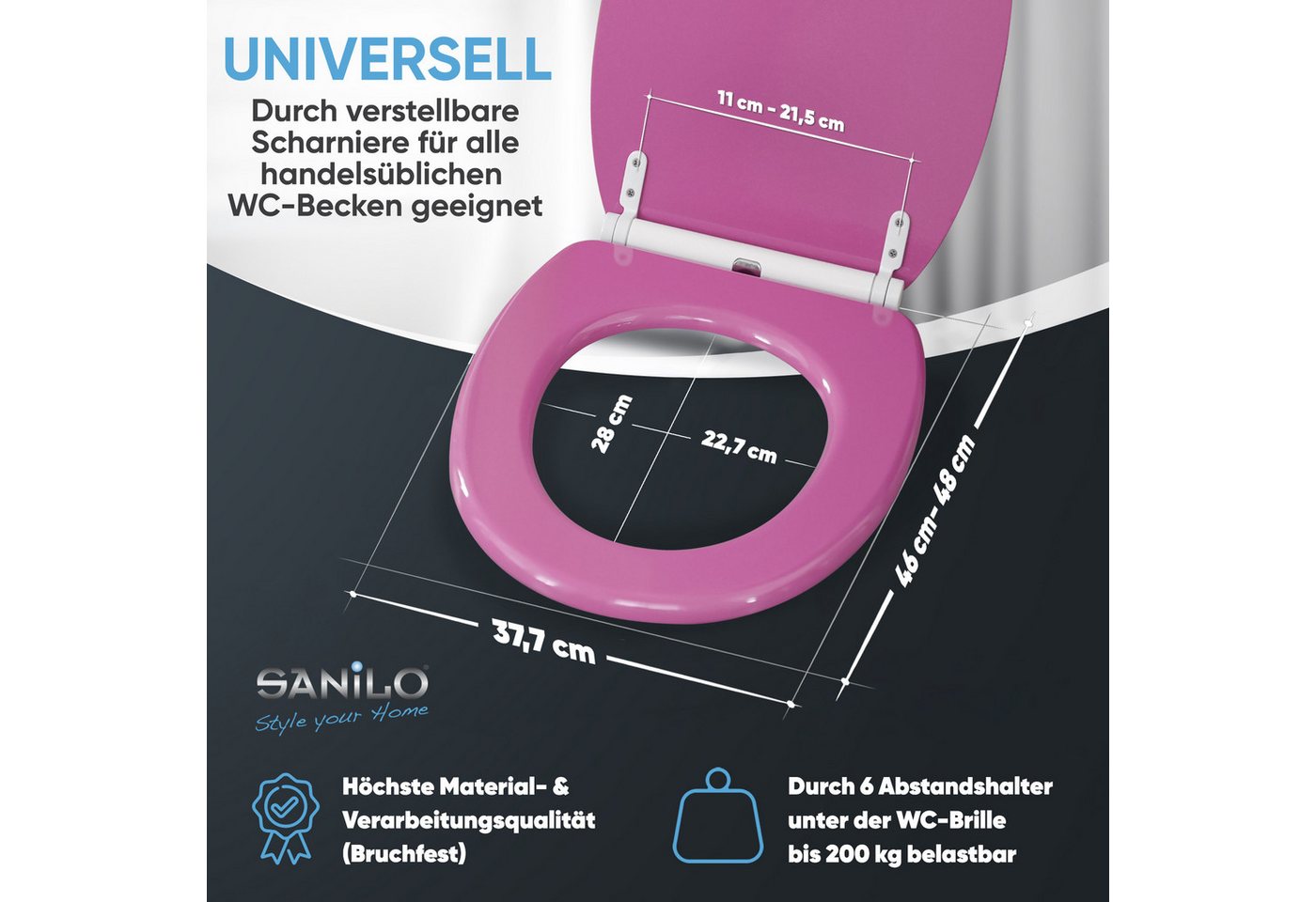 Sanilo WC-Sitz Glitzer mit Absenkautomatik & Quick Release, Premium Toilettendeckel, abnehmbar, leichte Montage von oben – Bild 4 von 5