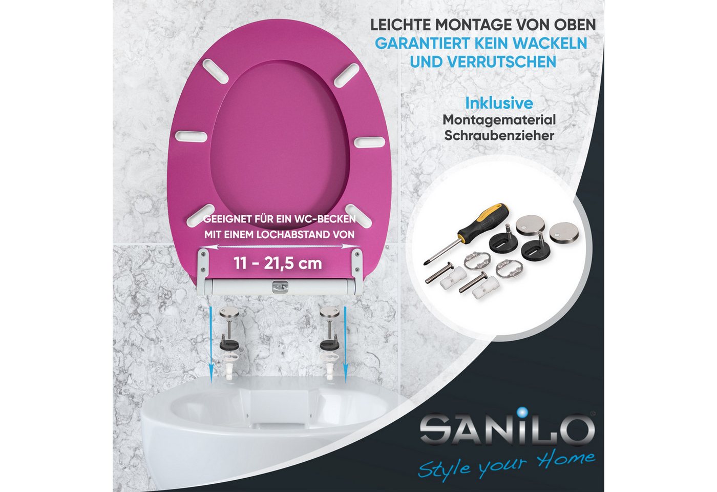 Sanilo WC-Sitz Glitzer mit Absenkautomatik & Quick Release, Premium Toilettendeckel, abnehmbar, leichte Montage von oben – Bild 5 von 5