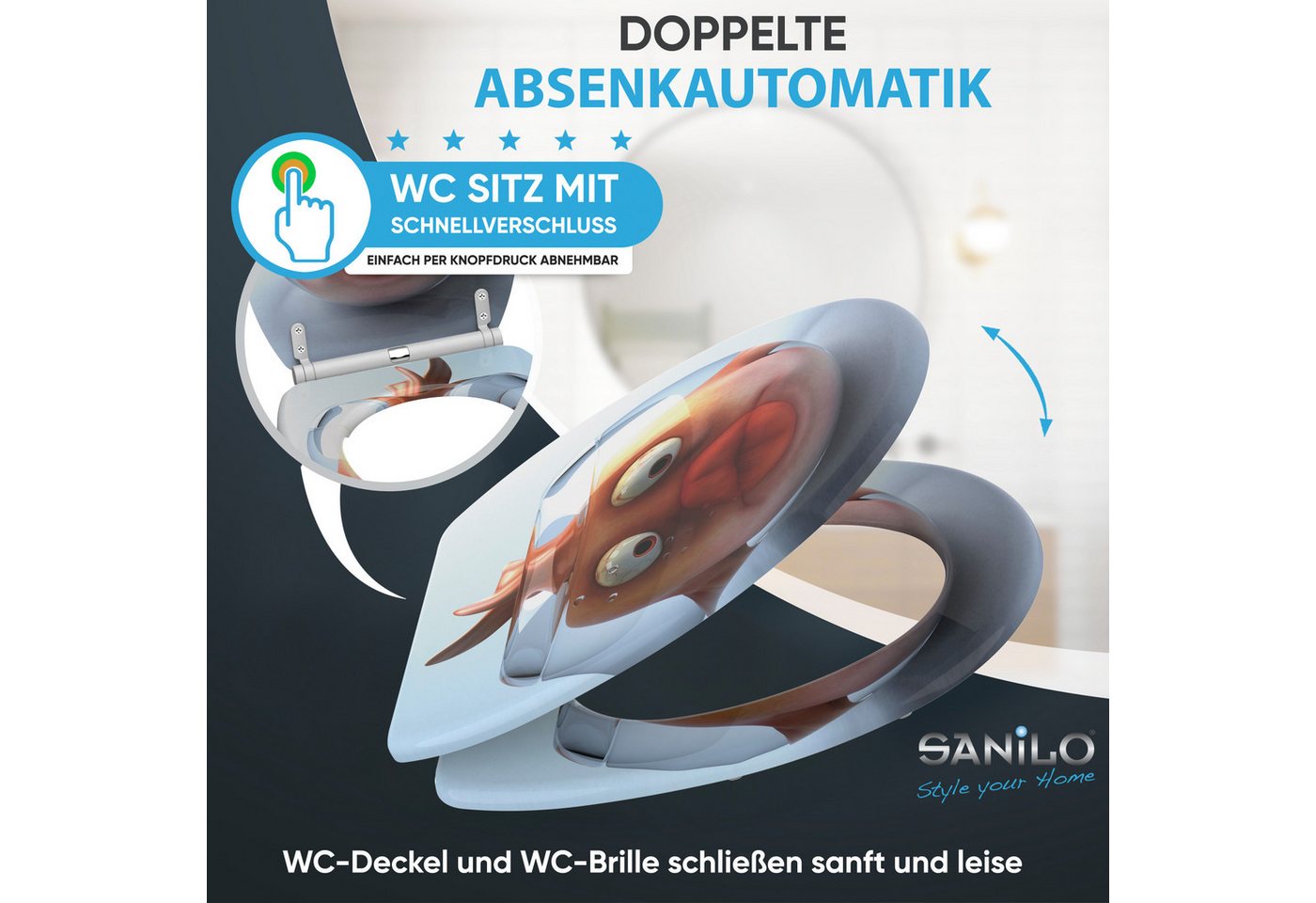 Sanilo WC-Sitz Goldfisch mit Absenkautomatik & Quick Release, Premium Toilettendeckel, abnehmbar, leichte Montage von oben – Bild 3 von 5