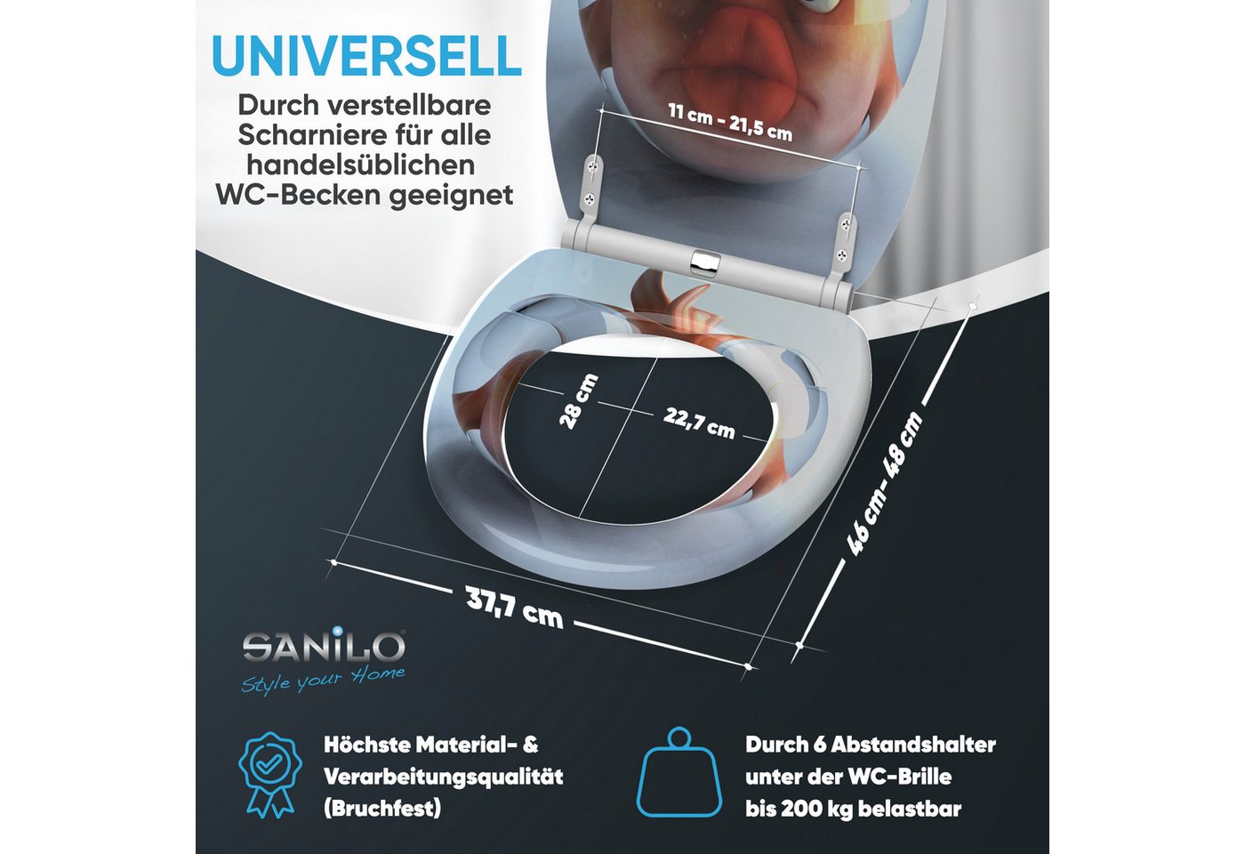 Sanilo WC-Sitz Goldfisch mit Absenkautomatik & Quick Release, Premium Toilettendeckel, abnehmbar, leichte Montage von oben – Bild 4 von 5