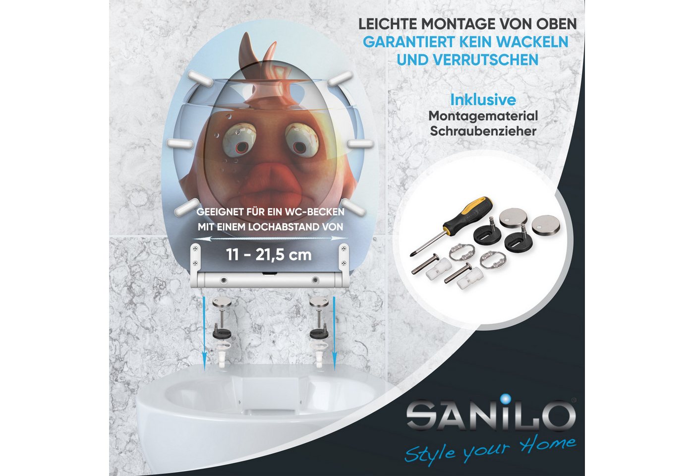 Sanilo WC-Sitz Goldfisch mit Absenkautomatik & Quick Release, Premium Toilettendeckel, abnehmbar, leichte Montage von oben – Bild 5 von 5