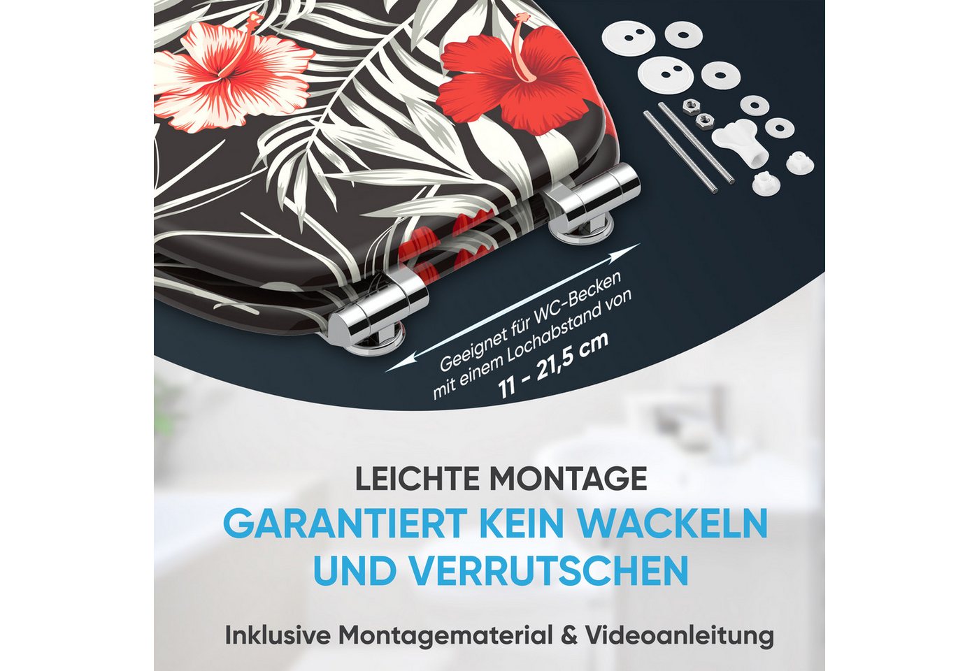 Sanilo WC-Sitz Hibisca mit Absenkautomatik, Toilettendeckel direkt vom Hersteller, hochwertig & modern mit Motiv, universell, leichte Montage – Bild 5 von 5