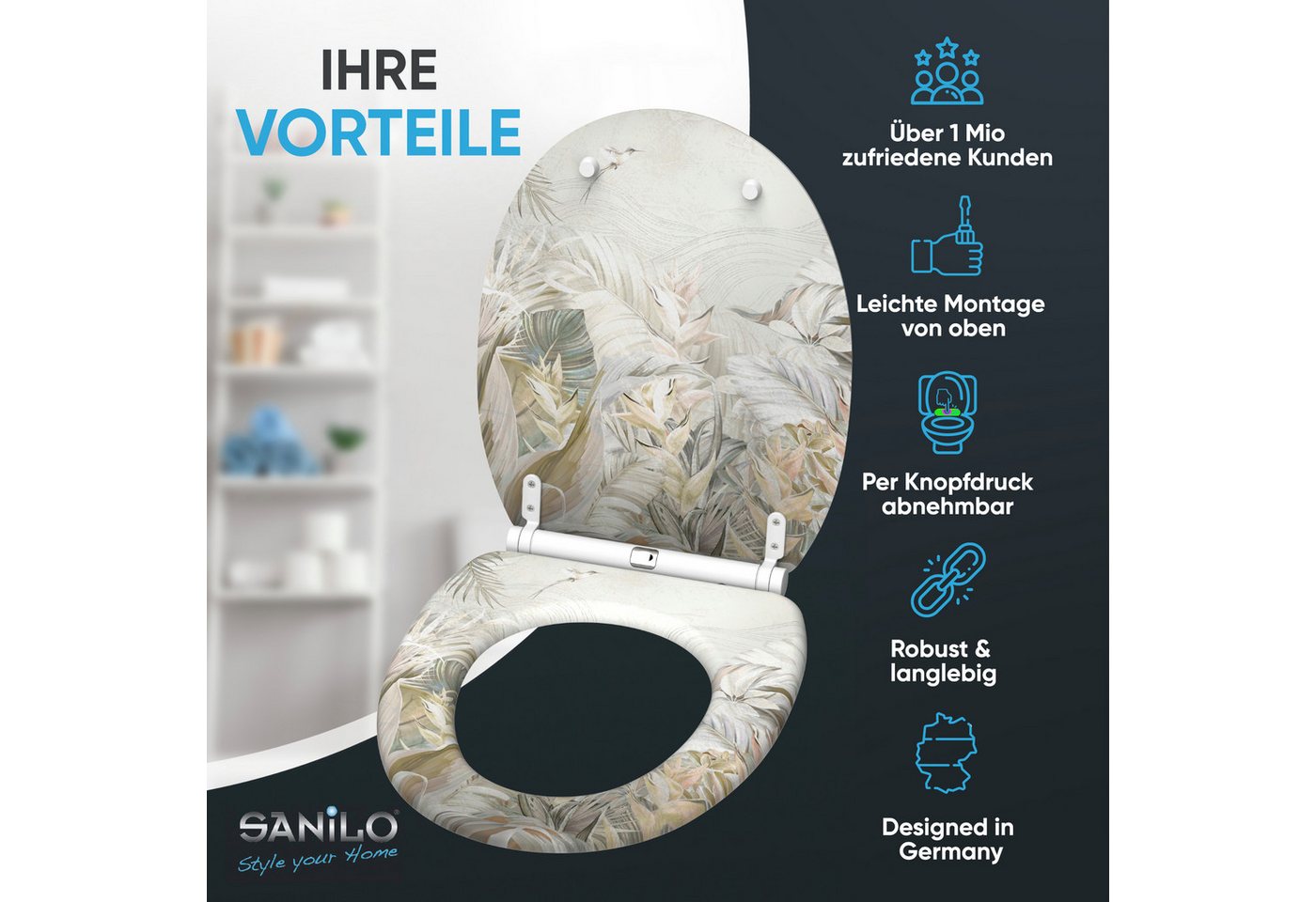Sanilo WC-Sitz Hortus mit Absenkautomatik & Quick Release, Premium Toilettendeckel, abnehmbar, leichte Montage von oben – Bild 2 von 5