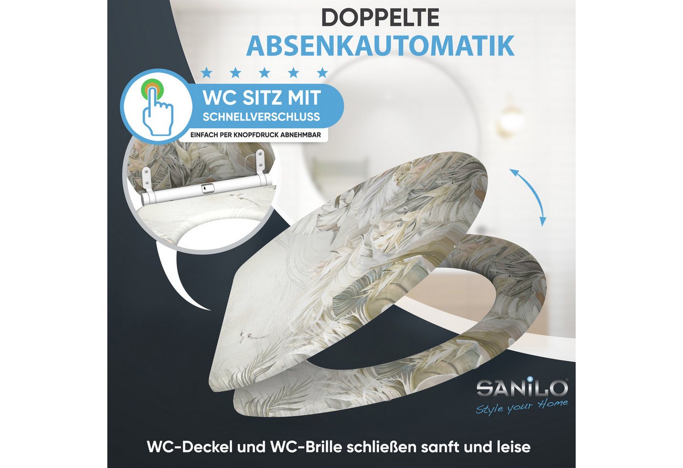 Sanilo WC-Sitz Hortus mit Absenkautomatik & Quick Release, Premium Toilettendeckel, abnehmbar, leichte Montage von oben – Bild 3 von 5