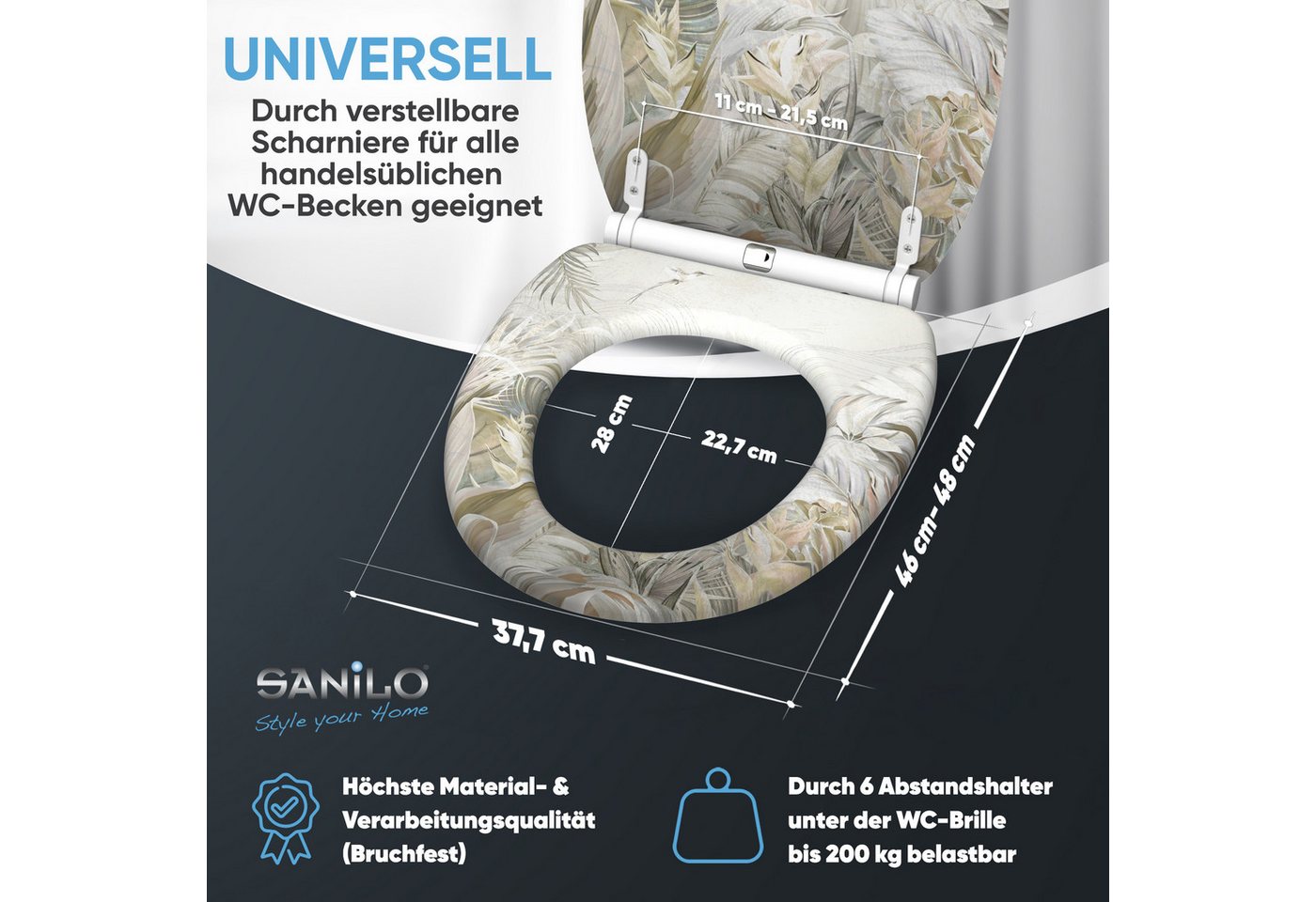 Sanilo WC-Sitz Hortus mit Absenkautomatik & Quick Release, Premium Toilettendeckel, abnehmbar, leichte Montage von oben – Bild 4 von 5