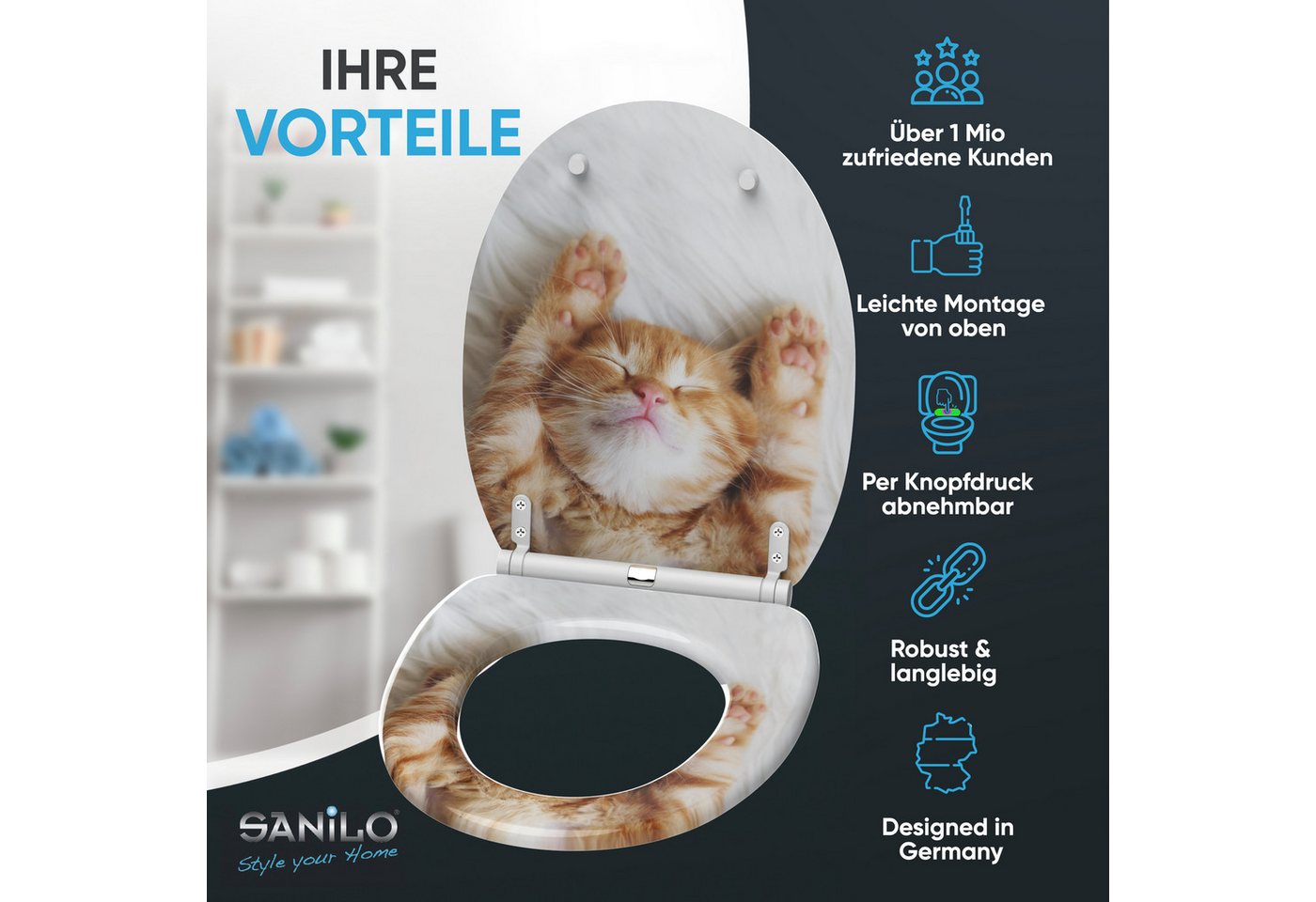 Sanilo WC-Sitz Lilly mit Absenkautomatik & Quick Release, Premium Toilettendeckel, abnehmbar, leichte Montage von oben – Bild 2 von 5