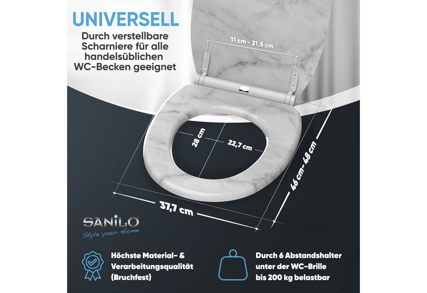 Sanilo WC-Sitz Marmor mit Absenkautomatik & Quick Release, Premium Toilettendeckel, abnehmbar, leichte Montage von oben – Bild 4 von 5