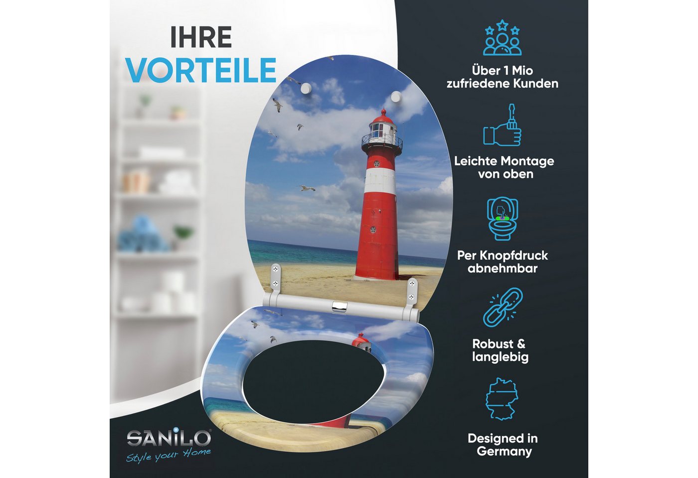 Sanilo WC-Sitz mit Absenkautomatik, viele Toilettendeckel direkt vom Hersteller, hochwertig, abnehmbar, leichte Montage von oben, mit Schraubenzieher – Bild 2 von 5