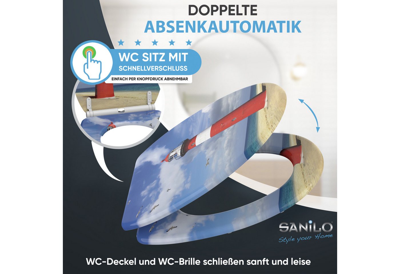 Sanilo WC-Sitz mit Absenkautomatik, viele Toilettendeckel direkt vom Hersteller, hochwertig, abnehmbar, leichte Montage von oben, mit Schraubenzieher – Bild 3 von 5
