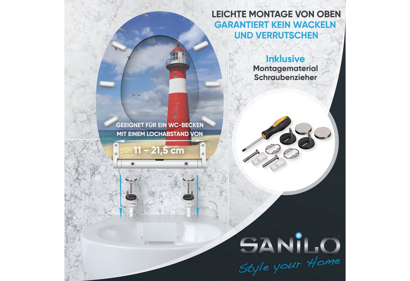 Sanilo WC-Sitz mit Absenkautomatik, viele Toilettendeckel direkt vom Hersteller, hochwertig, abnehmbar, leichte Montage von oben, mit Schraubenzieher – Bild 5 von 5