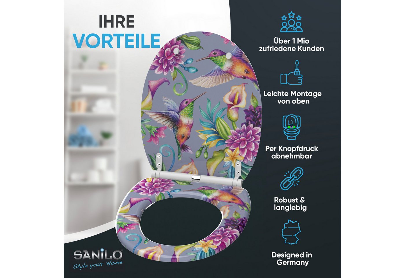 Sanilo WC-Sitz mit Absenkautomatik, viele Toilettendeckel direkt vom Hersteller, hochwertig, abnehmbar, leichte Montage von oben, mit Schraubenzieher – Bild 2 von 5