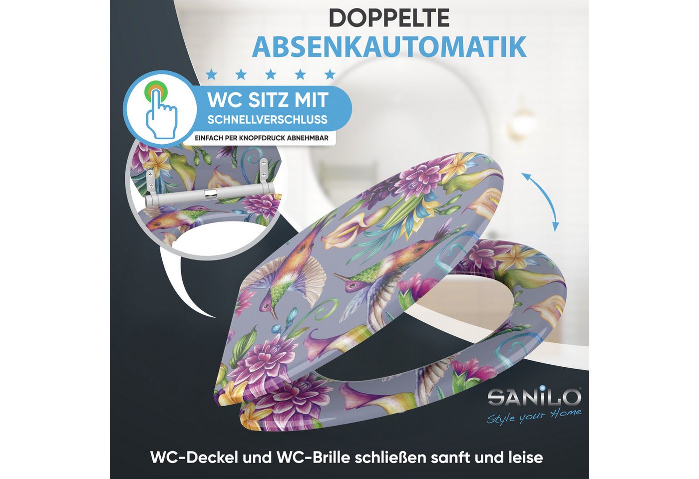 Sanilo WC-Sitz mit Absenkautomatik, viele Toilettendeckel direkt vom Hersteller, hochwertig, abnehmbar, leichte Montage von oben, mit Schraubenzieher – Bild 3 von 5