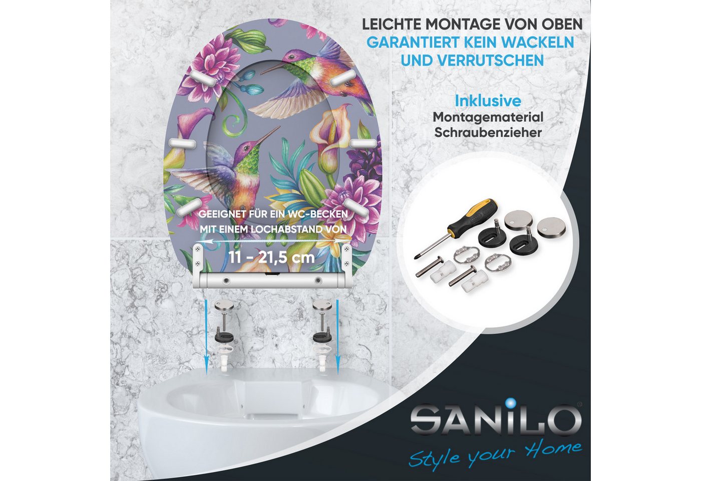 Sanilo WC-Sitz mit Absenkautomatik, viele Toilettendeckel direkt vom Hersteller, hochwertig, abnehmbar, leichte Montage von oben, mit Schraubenzieher – Bild 5 von 5