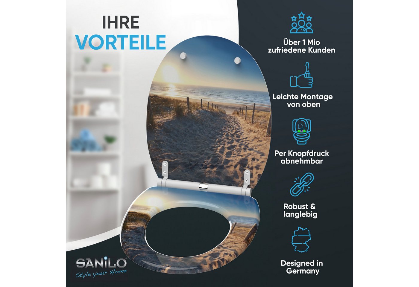 Sanilo WC-Sitz mit Absenkautomatik, viele Toilettendeckel direkt vom Hersteller, hochwertig, abnehmbar, leichte Montage von oben, mit Schraubenzieher – Bild 2 von 5