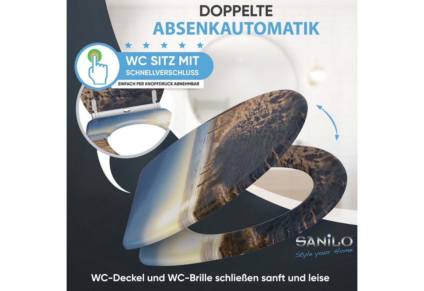 Sanilo WC-Sitz mit Absenkautomatik, viele Toilettendeckel direkt vom Hersteller, hochwertig, abnehmbar, leichte Montage von oben, mit Schraubenzieher – Bild 3 von 5