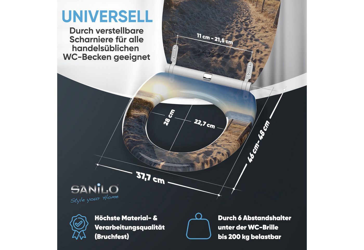 Sanilo WC-Sitz mit Absenkautomatik, viele Toilettendeckel direkt vom Hersteller, hochwertig, abnehmbar, leichte Montage von oben, mit Schraubenzieher – Bild 4 von 5