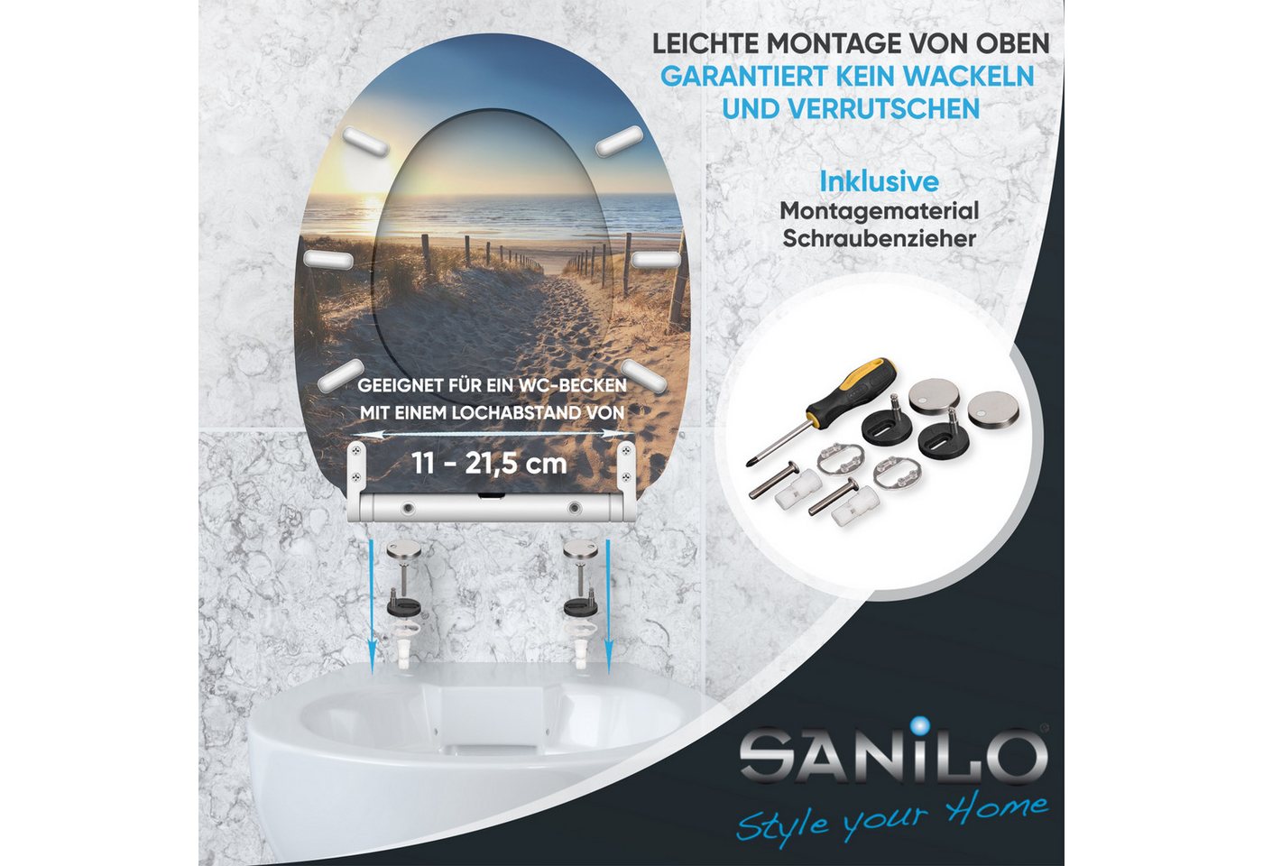 Sanilo WC-Sitz mit Absenkautomatik, viele Toilettendeckel direkt vom Hersteller, hochwertig, abnehmbar, leichte Montage von oben, mit Schraubenzieher – Bild 5 von 5