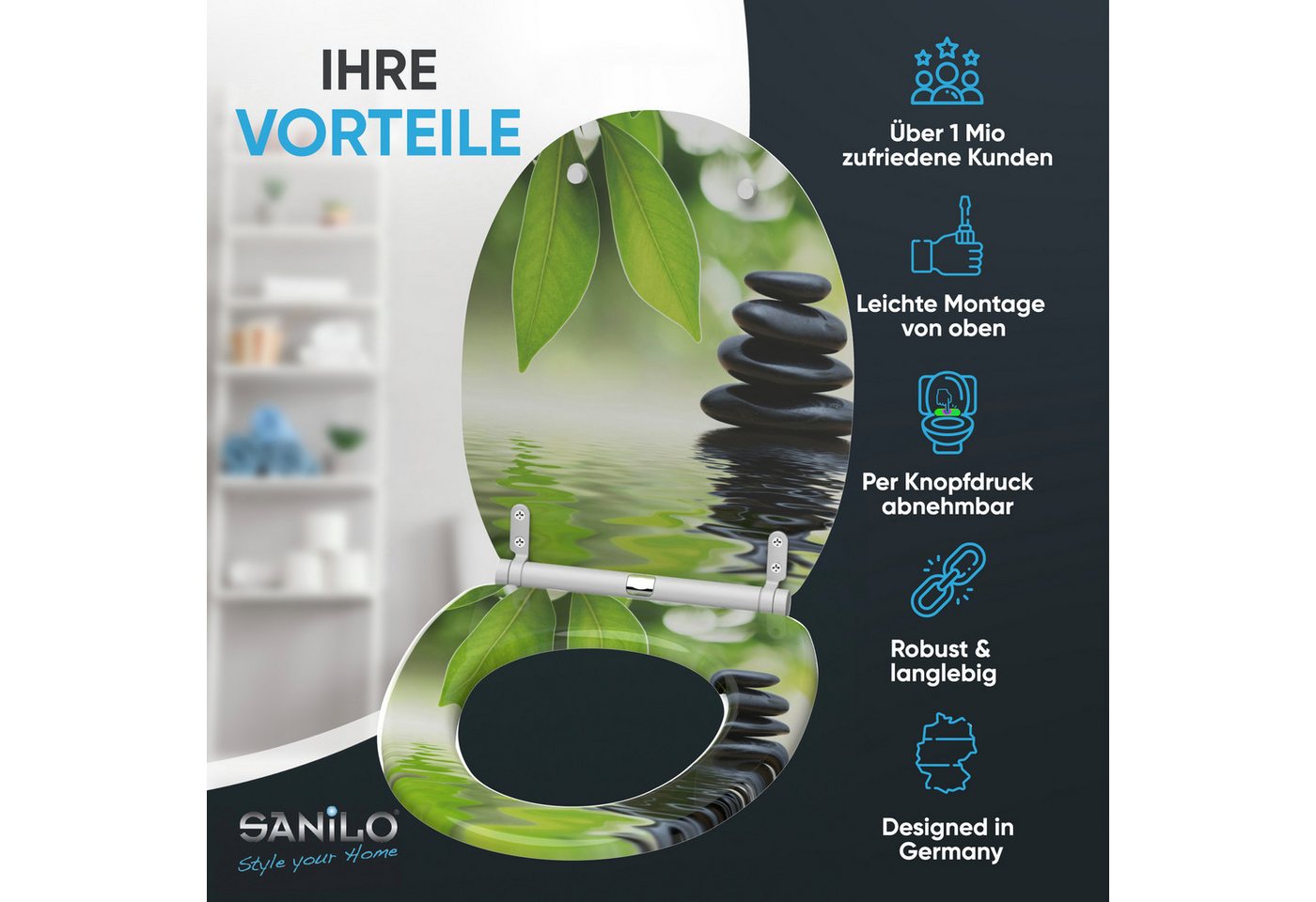 Sanilo WC-Sitz mit Absenkautomatik, viele Toilettendeckel direkt vom Hersteller, hochwertig, abnehmbar, leichte Montage von oben, mit Schraubenzieher – Bild 2 von 5