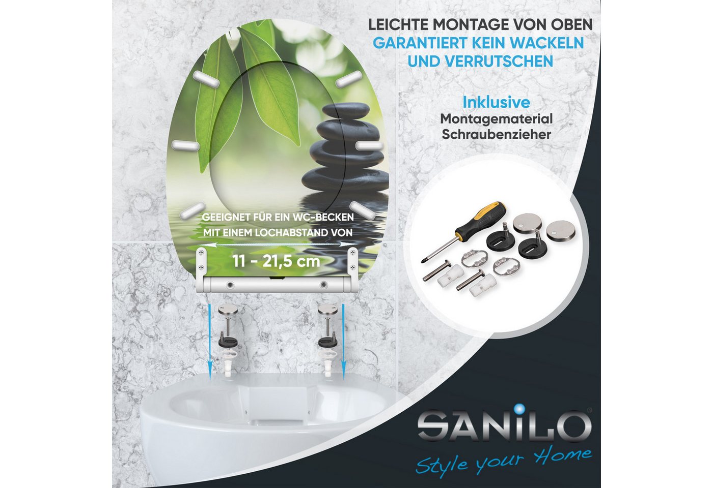 Sanilo WC-Sitz mit Absenkautomatik, viele Toilettendeckel direkt vom Hersteller, hochwertig, abnehmbar, leichte Montage von oben, mit Schraubenzieher – Bild 5 von 5