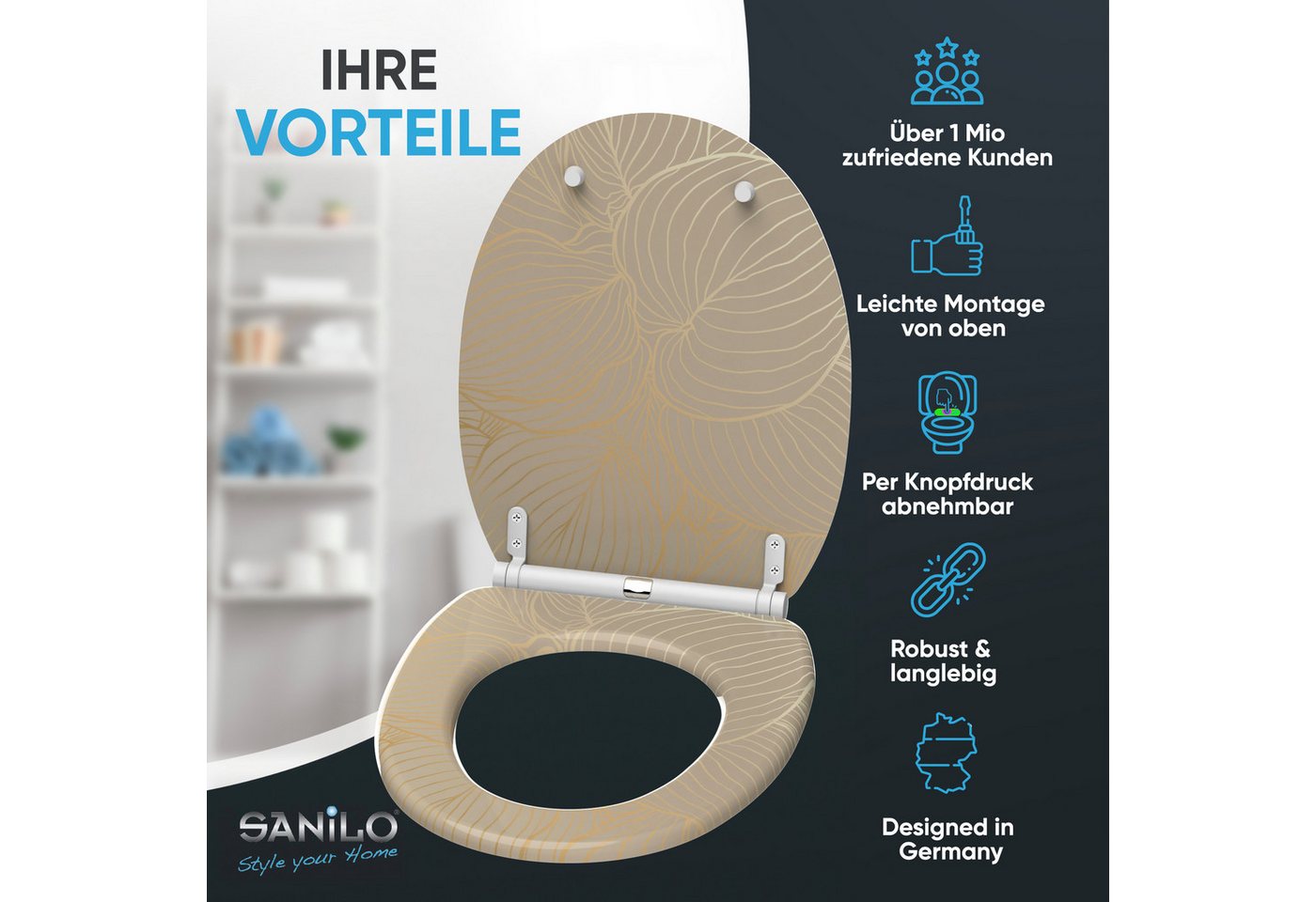 Sanilo WC-Sitz mit Absenkautomatik, viele Toilettendeckel direkt vom Hersteller, hochwertig, abnehmbar, leichte Montage von oben, mit Schraubenzieher – Bild 2 von 5
