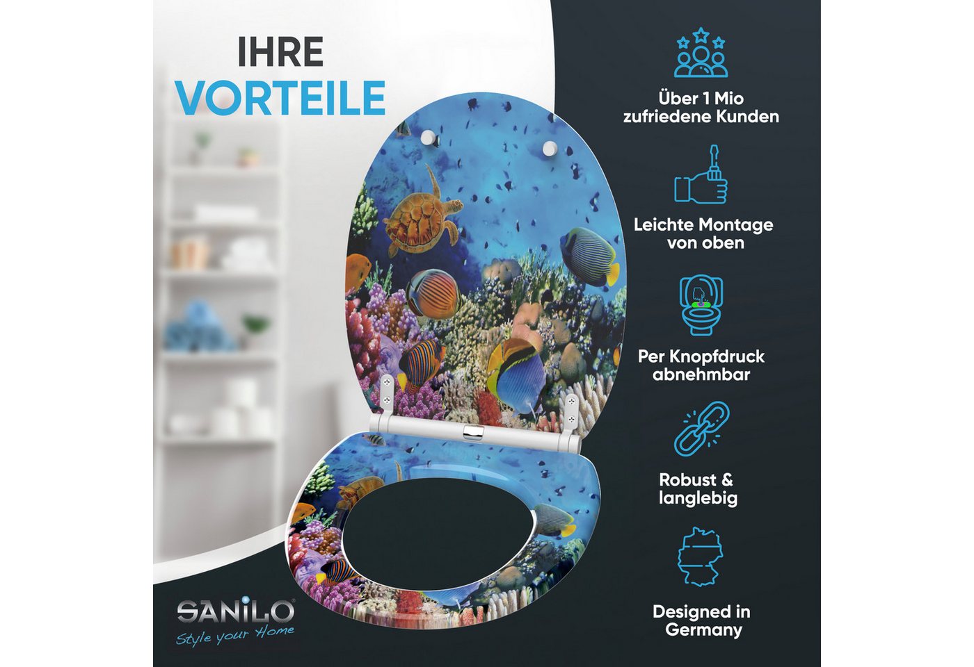 Sanilo WC-Sitz mit Absenkautomatik, viele Toilettendeckel direkt vom Hersteller, hochwertig, abnehmbar, leichte Montage von oben, mit Schraubenzieher – Bild 2 von 5