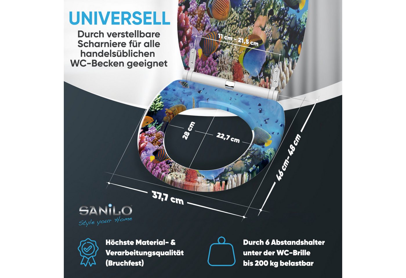 Sanilo WC-Sitz mit Absenkautomatik, viele Toilettendeckel direkt vom Hersteller, hochwertig, abnehmbar, leichte Montage von oben, mit Schraubenzieher – Bild 4 von 5