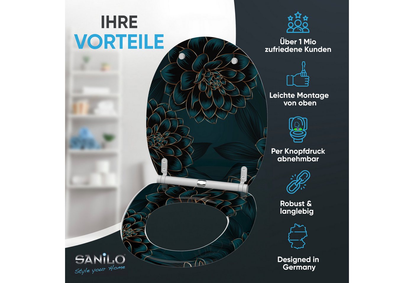 Sanilo WC-Sitz mit Absenkautomatik, viele Toilettendeckel direkt vom Hersteller, hochwertig, abnehmbar, leichte Montage von oben, mit Schraubenzieher – Bild 2 von 5