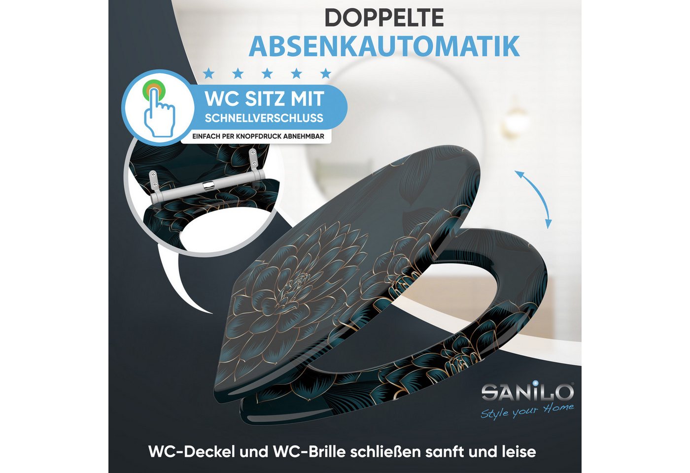 Sanilo WC-Sitz mit Absenkautomatik, viele Toilettendeckel direkt vom Hersteller, hochwertig, abnehmbar, leichte Montage von oben, mit Schraubenzieher – Bild 3 von 5