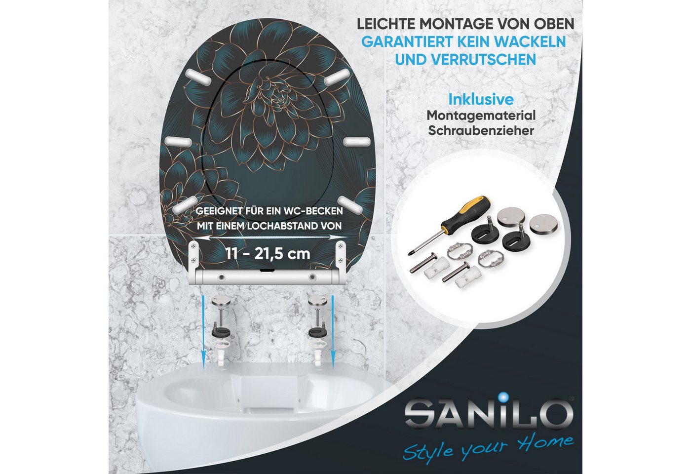 Sanilo WC-Sitz mit Absenkautomatik, viele Toilettendeckel direkt vom Hersteller, hochwertig, abnehmbar, leichte Montage von oben, mit Schraubenzieher – Bild 5 von 5