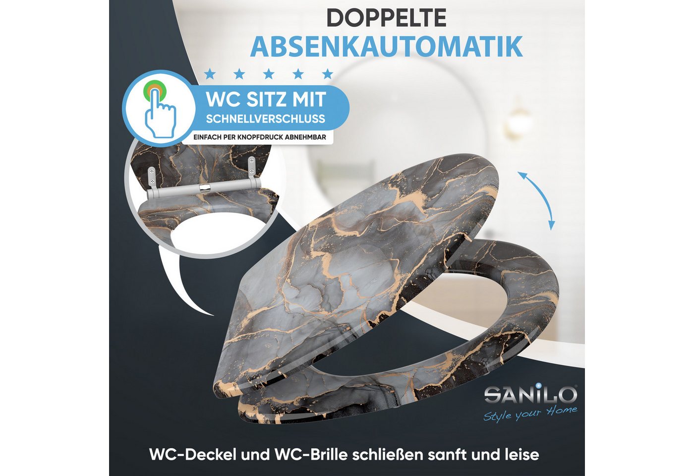 Sanilo WC-Sitz mit Absenkautomatik, viele Toilettendeckel direkt vom Hersteller, hochwertig, abnehmbar, leichte Montage von oben, mit Schraubenzieher – Bild 3 von 5