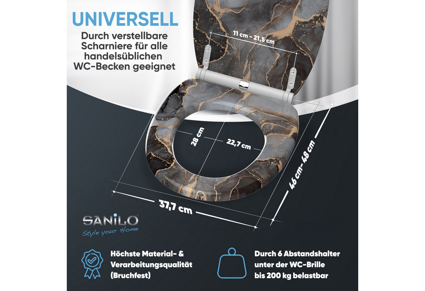 Sanilo WC-Sitz mit Absenkautomatik, viele Toilettendeckel direkt vom Hersteller, hochwertig, abnehmbar, leichte Montage von oben, mit Schraubenzieher – Bild 4 von 5