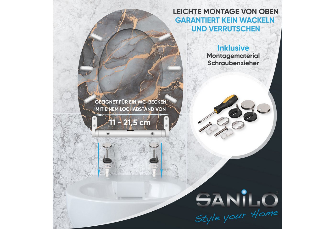 Sanilo WC-Sitz mit Absenkautomatik, viele Toilettendeckel direkt vom Hersteller, hochwertig, abnehmbar, leichte Montage von oben, mit Schraubenzieher – Bild 5 von 5