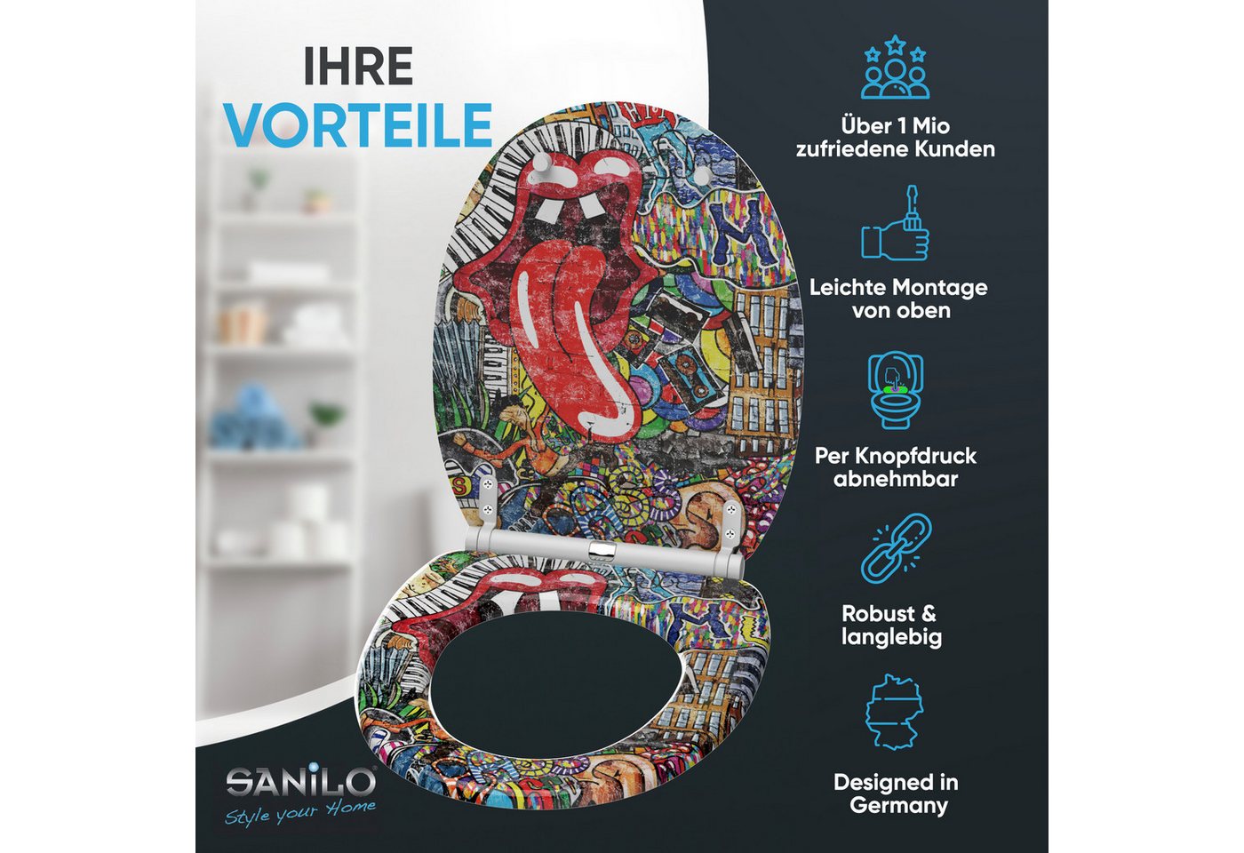 Sanilo WC-Sitz mit Absenkautomatik, viele Toilettendeckel direkt vom Hersteller, hochwertig, abnehmbar, leichte Montage von oben, mit Schraubenzieher – Bild 2 von 5