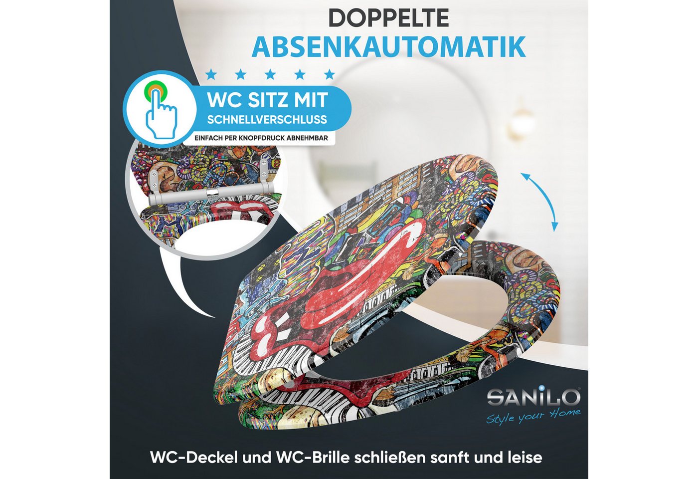 Sanilo WC-Sitz mit Absenkautomatik, viele Toilettendeckel direkt vom Hersteller, hochwertig, abnehmbar, leichte Montage von oben, mit Schraubenzieher – Bild 3 von 5