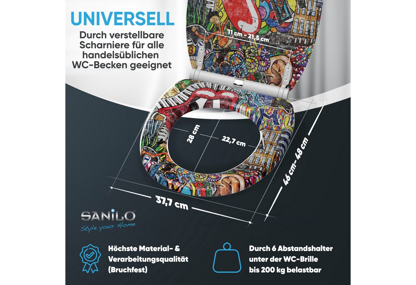 Sanilo WC-Sitz mit Absenkautomatik, viele Toilettendeckel direkt vom Hersteller, hochwertig, abnehmbar, leichte Montage von oben, mit Schraubenzieher – Bild 4 von 5