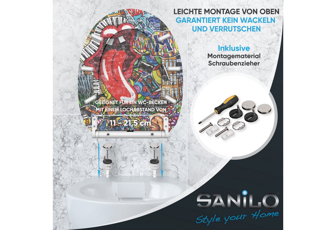 Sanilo WC-Sitz mit Absenkautomatik, viele Toilettendeckel direkt vom Hersteller, hochwertig, abnehmbar, leichte Montage von oben, mit Schraubenzieher – Bild 5 von 5