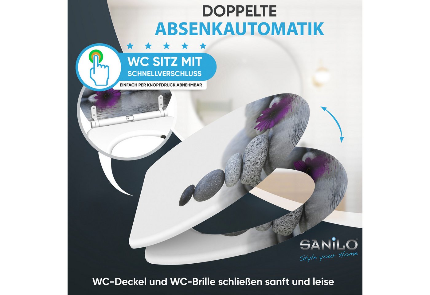Sanilo WC-Sitz mit Absenkautomatik, viele Toilettendeckel direkt vom Hersteller, hochwertig, abnehmbar, leichte Montage von oben, mit Schraubenzieher – Bild 3 von 5
