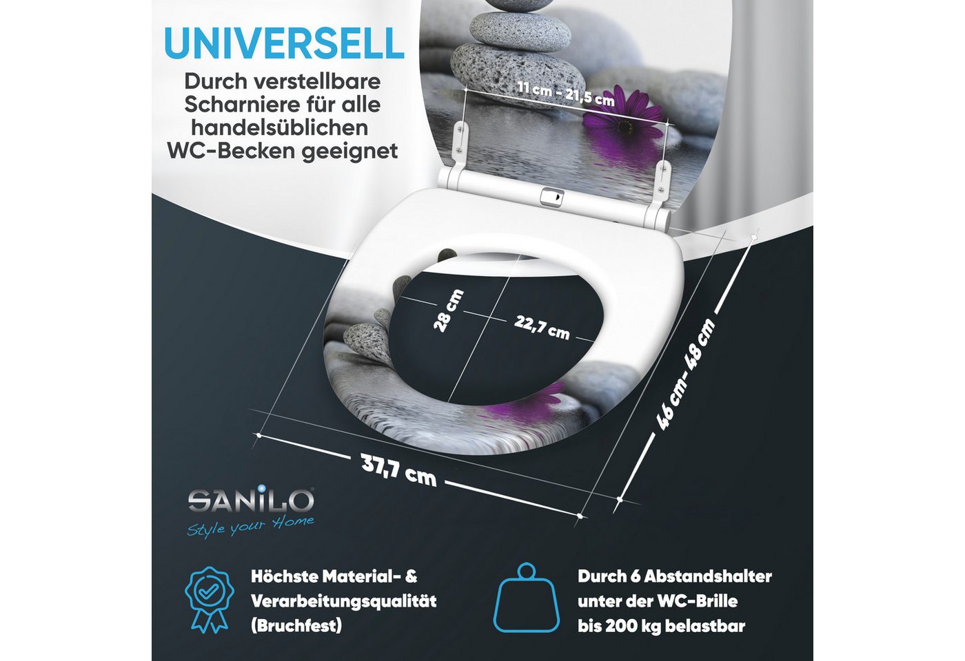 Sanilo WC-Sitz mit Absenkautomatik, viele Toilettendeckel direkt vom Hersteller, hochwertig, abnehmbar, leichte Montage von oben, mit Schraubenzieher – Bild 4 von 5