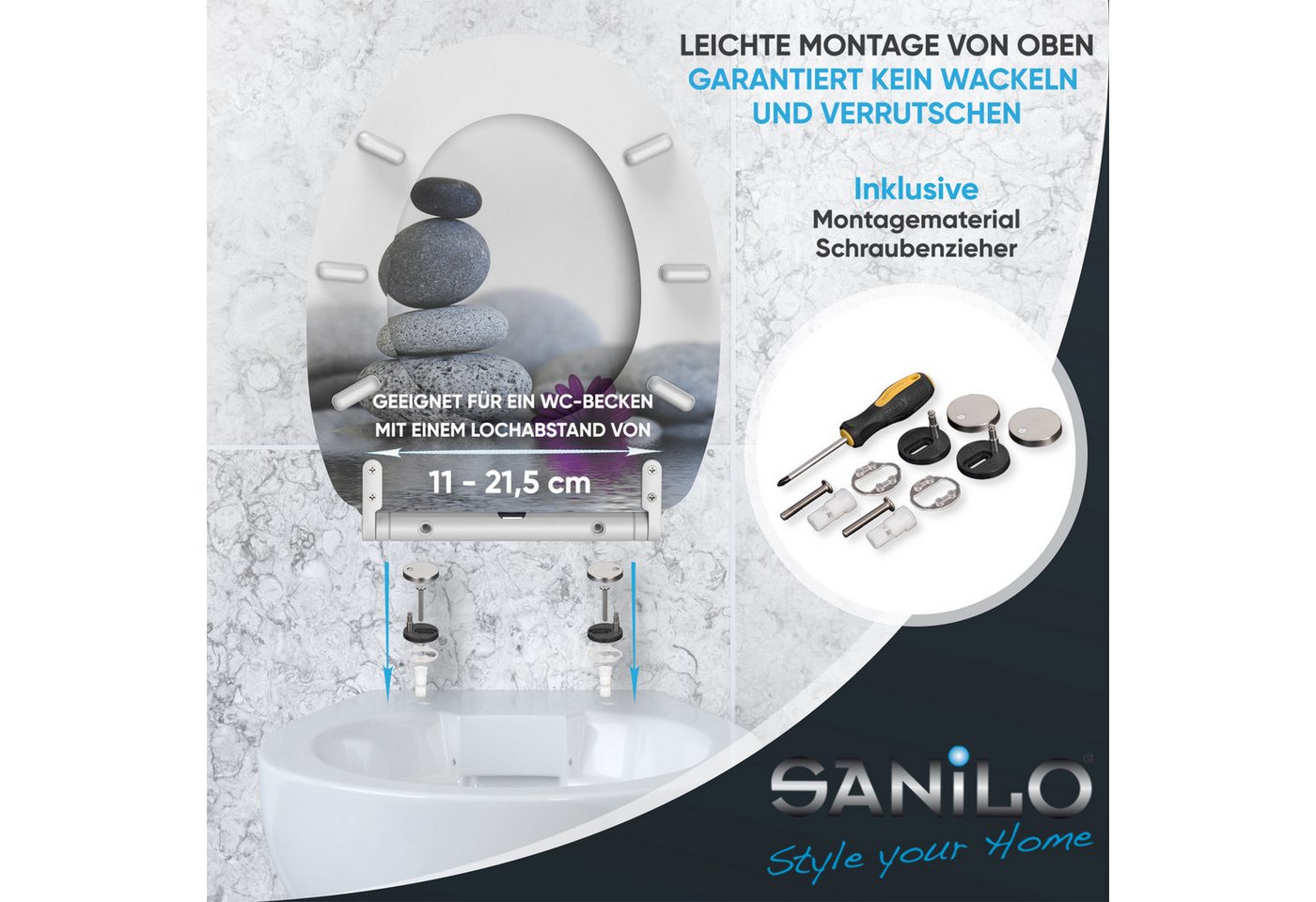 Sanilo WC-Sitz mit Absenkautomatik, viele Toilettendeckel direkt vom Hersteller, hochwertig, abnehmbar, leichte Montage von oben, mit Schraubenzieher – Bild 5 von 5