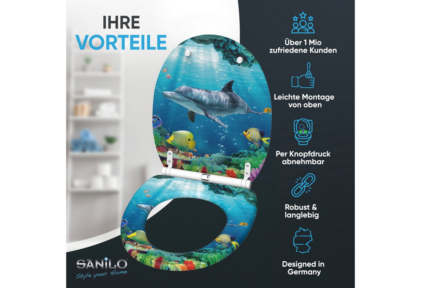 Sanilo WC-Sitz mit Absenkautomatik, viele Toilettendeckel direkt vom Hersteller, hochwertig, abnehmbar, leichte Montage von oben, mit Schraubenzieher – Bild 2 von 5