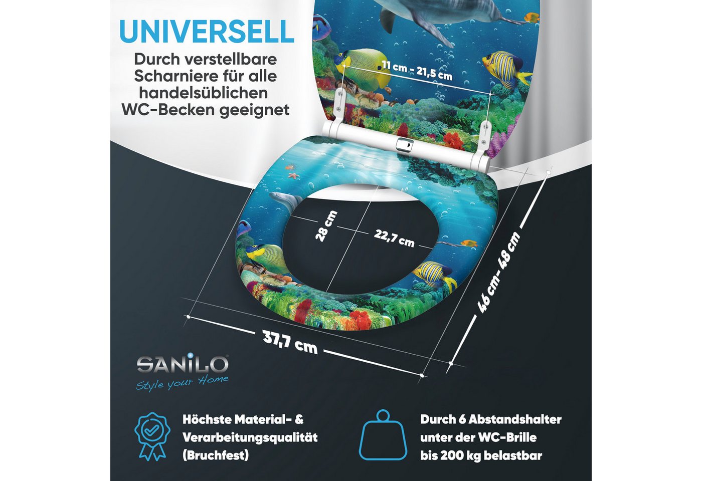 Sanilo WC-Sitz mit Absenkautomatik, viele Toilettendeckel direkt vom Hersteller, hochwertig, abnehmbar, leichte Montage von oben, mit Schraubenzieher – Bild 4 von 5